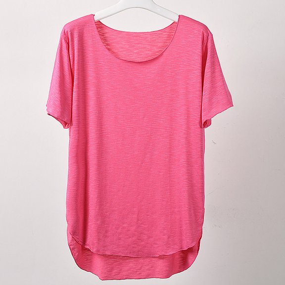 qelini T-shirts for Women with Round Neck School Season Solid Color Short Sleeved Loose Casual Daily Wearing Basic Tops Juniors Summer Comfortable 1Pack Hot Pink Free Size