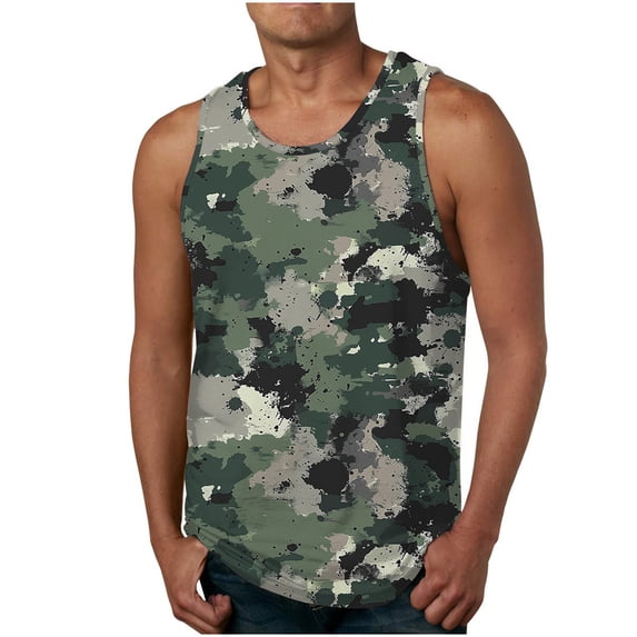 qelini Tank Tops Men Big and Tall Vest Top Crew Neck Sleeveless Vest Camo Print Athletic Gym Workout Muscle Vest
