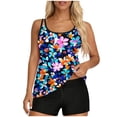 thumbnail image 1 of qelini Tankini Sets Womens Paddad Bra Crew Neck Tankini Sets Hawaiian Print Swimwear for Summer Vocation, 1 of 7