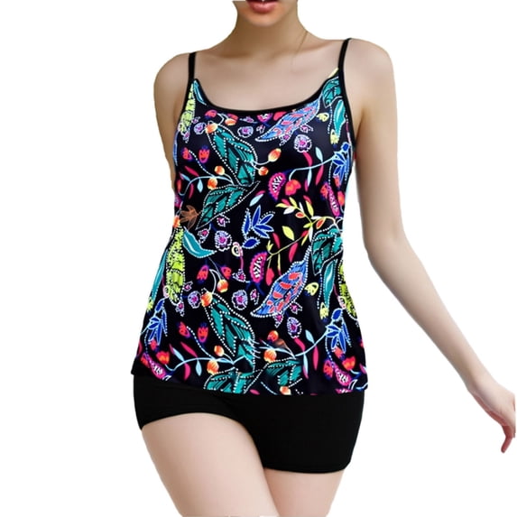 qelini Tankini Swimsuits for Women Plus Size Crew Neck Tankini Sets Tie Dye Print Swimwear for Beach Vocation