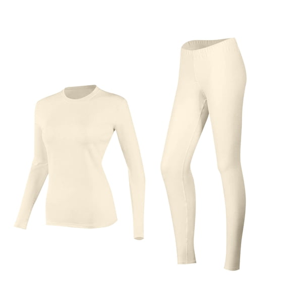 qelini Thermal Set for Women Seamless Long Sleeve Base Layer Long Johns Crewneck Top and Legging 2 Pieces Pajama Set