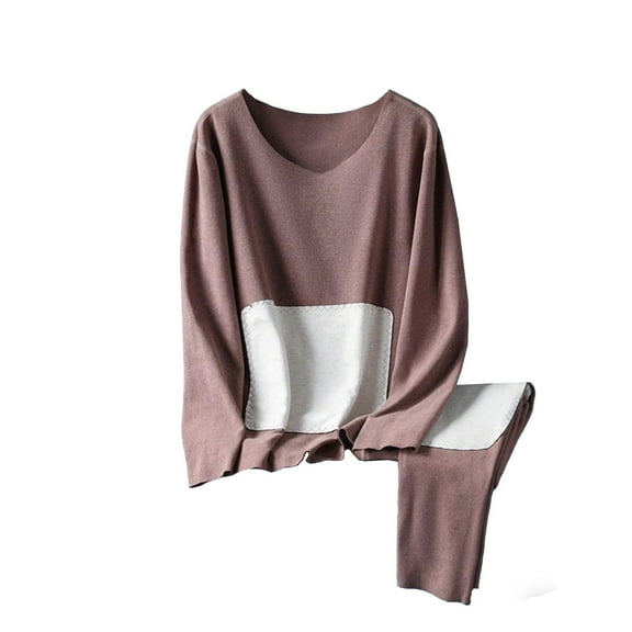 qelini Thermal Underwear Set for Women Seamless Long Sleeve Base Layer Long Johns Crewneck Top and Bottom 2 Pieces Pajama Set