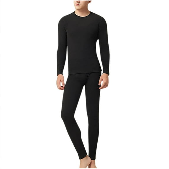 qelini Thermal Underwear for Men Seamless Solid Thermal Inner Wear Long Sleeve Warm Base Layer Top Bottom Set