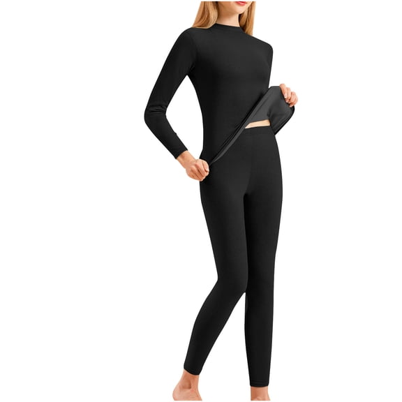 qelini Thermal Underwear for Men Set Seamless Solid Thermal Inner Wear Long Sleeve Warm Base Layer Top Bottom Set