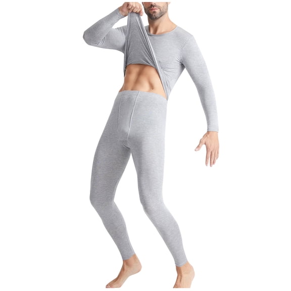 qelini Thermal Underwear for Men Set Seamless Thermal Inner Wear Long Sleeve Warm Base Layer Top Bottom Set