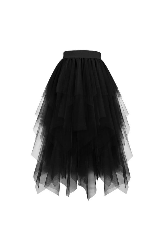 Tiered Skirt Women High Waist Long Skirt Elastic Waist Flutter Skirt Sparkle Solid Color Tulle Skirt
