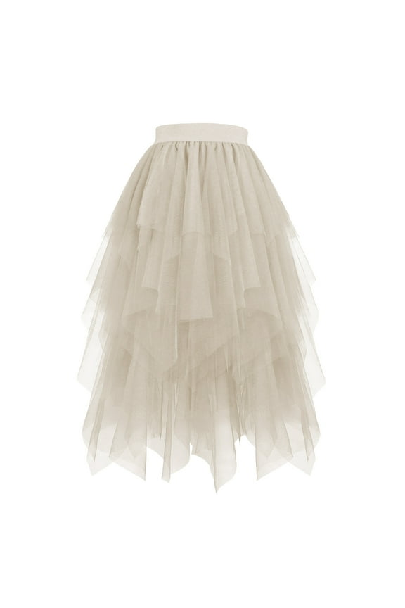 Tiered Skirt Women High Waist Long Skirt Elastic Waist Flutter Skirt Sparkle Solid Color Tulle Skirt