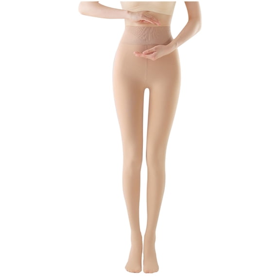 qelini Tights for Women Fleece Lined High Waisted Fake Translucent Warm Pantyhose Stretch Footed Leggings