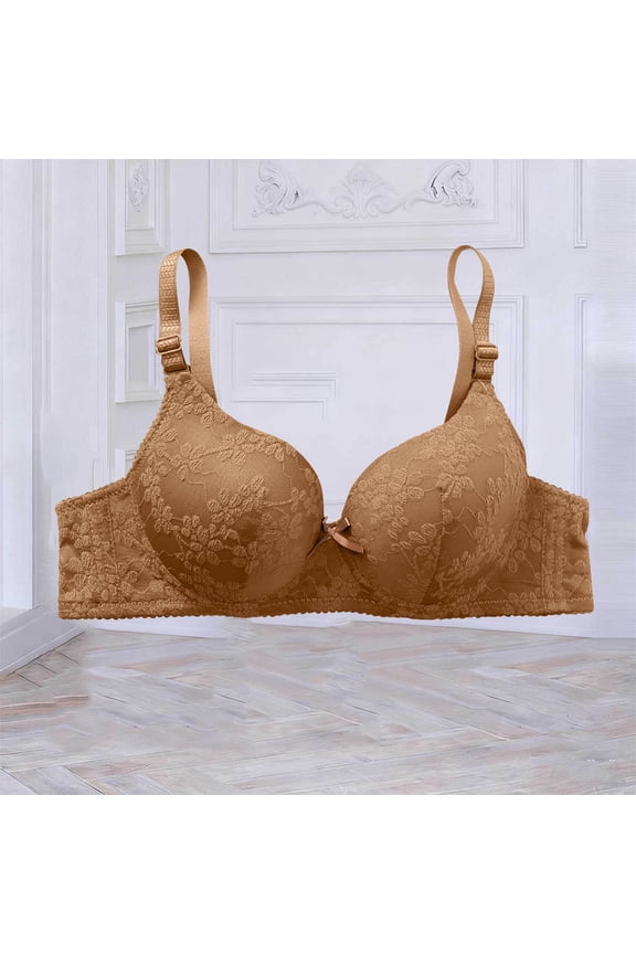 Underwire Bras for Women Thin Strap Supportive Soft Solid Bralettes Lace Trim Side Support Everyday Tshirt Bra