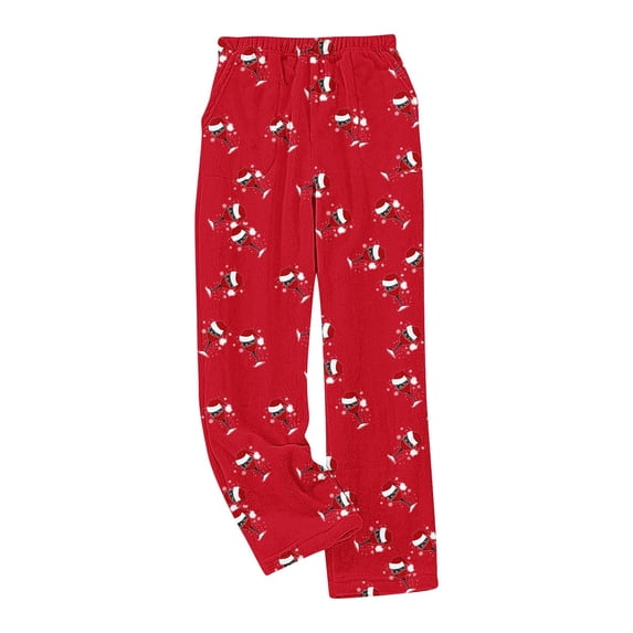 qelini Warm Sleep Pants for Women Christmas Elastic Waist Pants Cute Printed Loungewear Pants Winter PJs Bottoms with Pockets