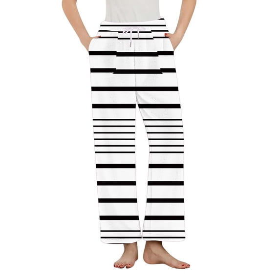 qelini Warm Sleep Pants for Women Elastic Waist Pants Striped Drawstring Loungewear Pants Fuzzy PJs Bottoms