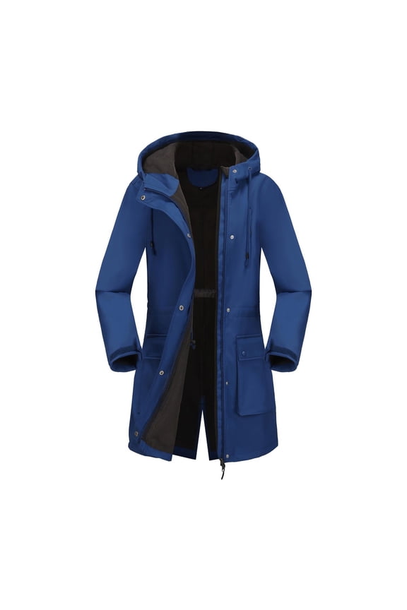 Waterproof Hoodie Lightweight Jacket Women Drawstring Hooded Pocket Winter Coats Buttons Zip Up Casual Coats Hiking Mountain Ski Outdoor Sports Jacket Blue XL