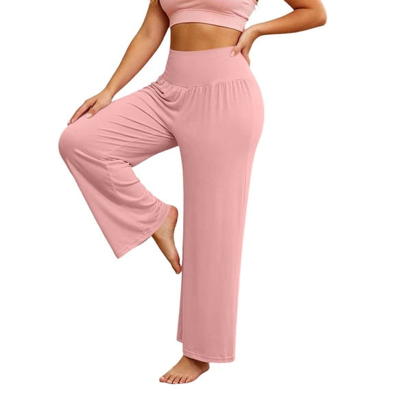 qelini Wide Leg Pants for Women Plus Size Model Soft Lounge Sleep Pants with Pockets & Drawstring Solid Color Home Wear