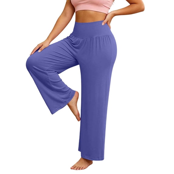 qelini Wide Leg Pants for Women Plus Size Model Soft Lounge Sleep Pants with Pockets & Drawstring Solid Color Home Wear