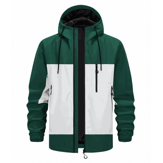 qelini Windbreaker Jacket for Men Long Sleeve Coats Colorblock Hooded Zip up Jackets Casual Workout Outwear for Running