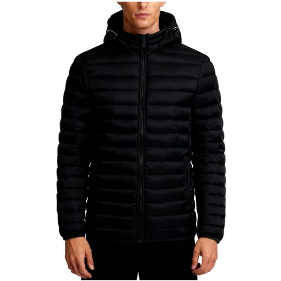 qelini Winter Jackets for Men Long Sleeve Coats with Detachable Hood Zip up Quilted Jackets Dressy Winter Warm Outerwear