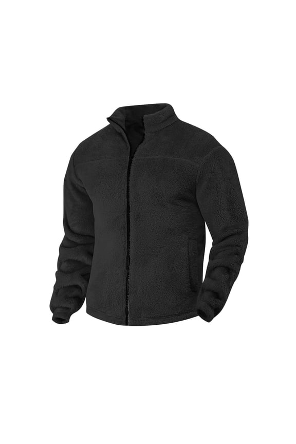 Winter Jackets for Men Long Sleeve Fleece Collared Coats Solid Zip up Jackets Trendy Casual Outerwear