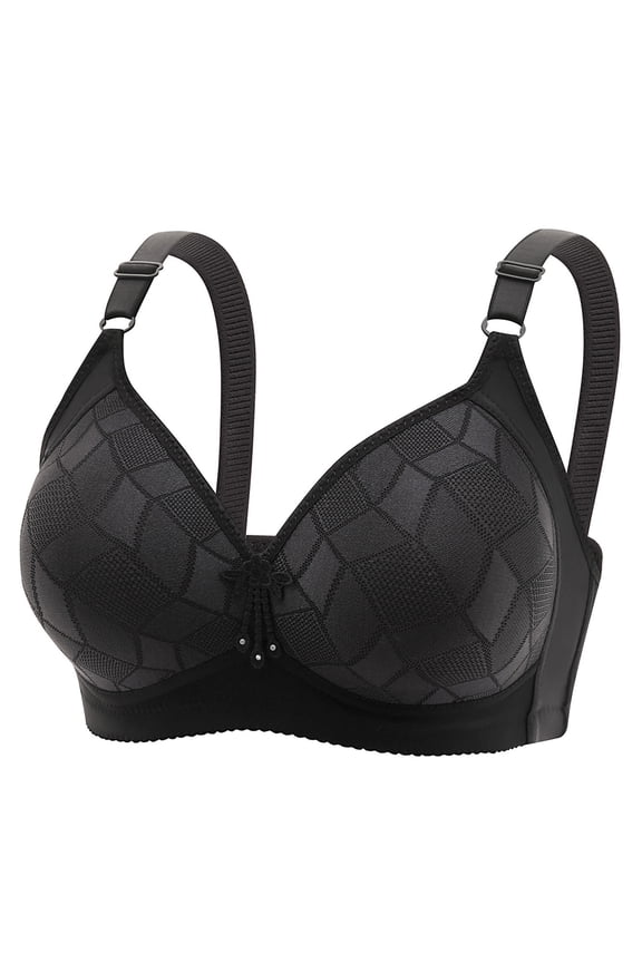 Wire Bras for Women Full Coverage with Wide Straps School Season 1Pack Cotton Comfortable Thin Plus Size Gathered Together Daily Bralette Lightweight and Fashion Breathable Black L