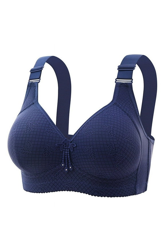 Wire Bras for Women Full Cup Coverage with Wide Straps School Season 1Pack Cotton Comfortable Thin Plus Size Gathered Together Daily Bralette Lightweight Breathable Dark Blue XL