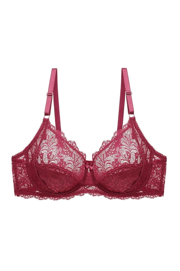 Wire Bras for Women Full Coverage with Wide Straps School Season 2Pack Solid Color Glossy Steel Ring Plus Size Gathered Together Daily Bralette Lightweight and Breathable Wine 2XL