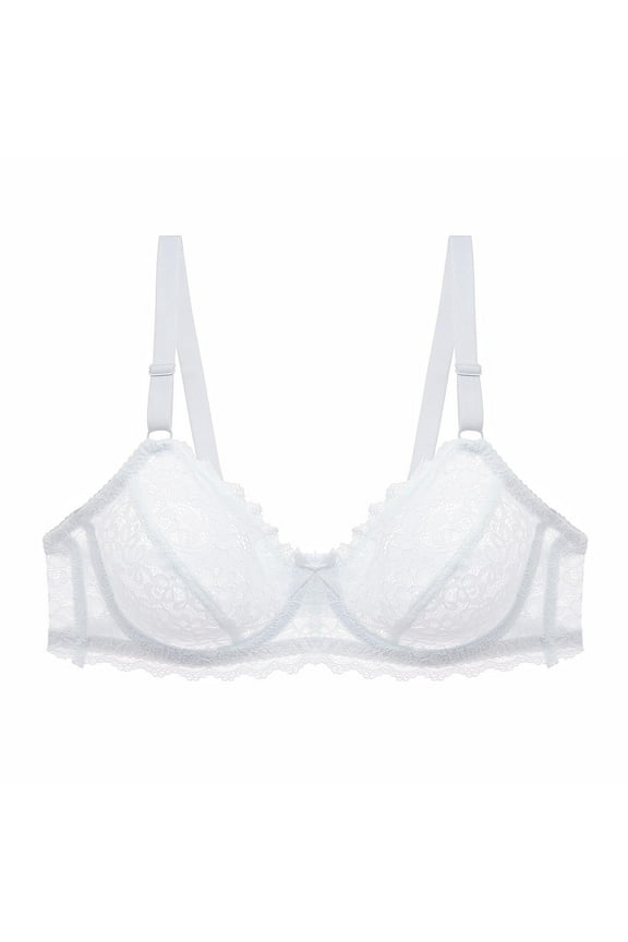 Wire Bras for Women Full Coverage with Wide Straps School Season 2Pack Solid Color Lace Steel Ring Plus Size Gathered Together Daily Bralette Lightweight and Breathable White XL