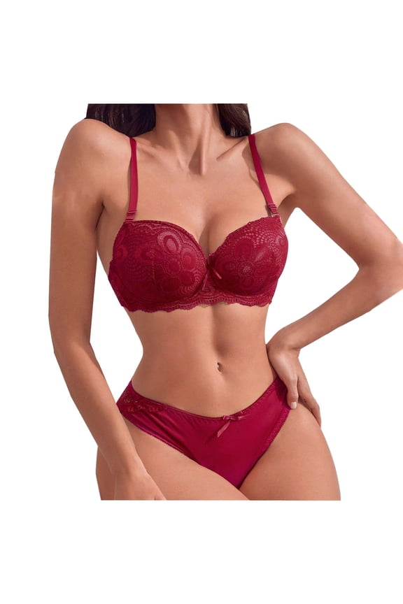Wire Bras for Women Full Coverage with Wide Straps Lace Beauty Back Strap Wrap All-day Comfort Daily Bralette Fashion Breathable Red XL