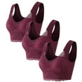 thumbnail image 1 of qelini Wirefree Bras for Women Push Up Comfort 3 Pack Lace Beauty Back Strap Wrap Plus Size All-day Comfort Daily Bralette 2024 Fashion Breathable Purple 5XL, 1 of 2