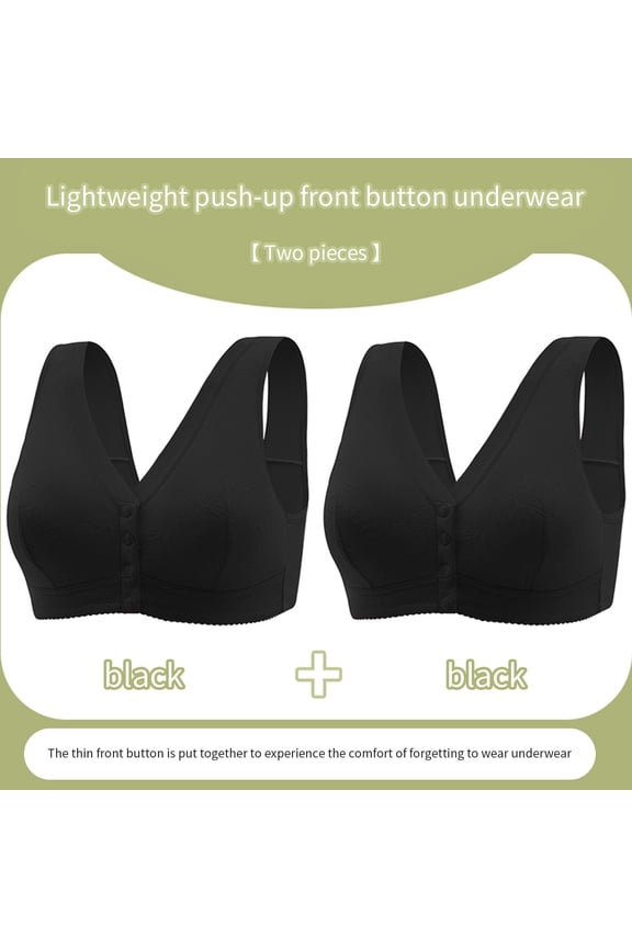 Wirefree Bras for Women Push Up Comfort School Season Solid Color Lace Thin and Breathable Front Buckle Plus Size Underwear Lightweight and 2Pack Black 2XL