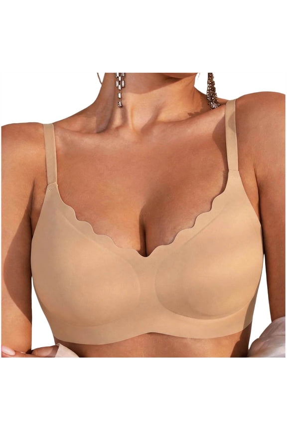 Wirefree Bras for Women Plus Size Lightweight Smoothing Bralette with Ruffle Back Detail and Side Support