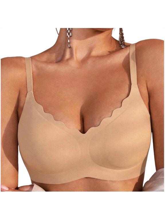 Wirefree Bras for Women Plus Size Lightweight Smoothing Bralette with Ruffle Back Detail and Side Support