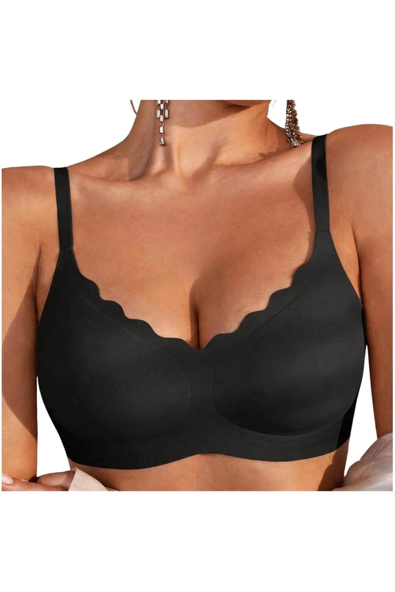 Wirefree Bras for Women Plus Size Lightweight Smoothing Bralette with Ruffle Back Detail and Side Support