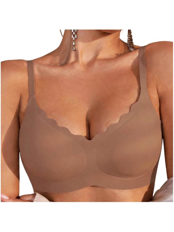 Wirefree Bras for Women Plus Size Lightweight Smoothing Bralette with Ruffle Back Detail and Side Support