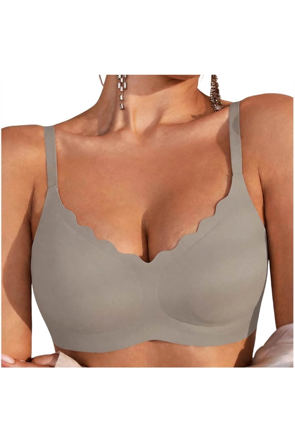Wirefree Bras for Women Plus Size Lightweight Smoothing Bralette with Ruffle Back Detail and Side Support