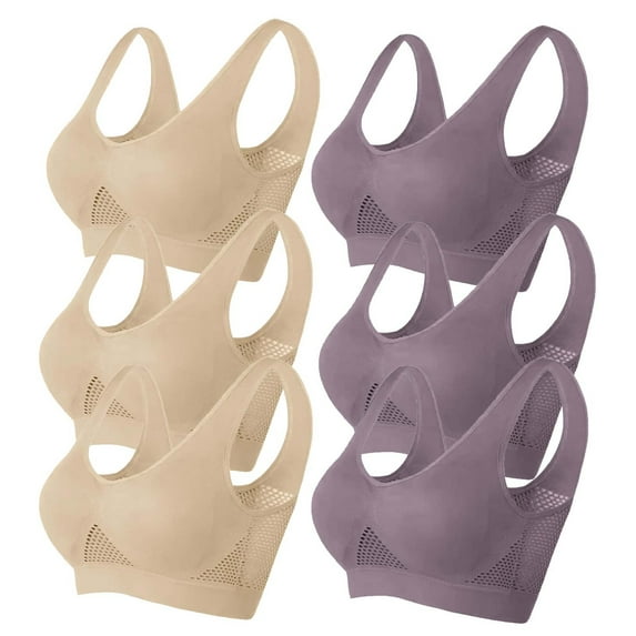 qelini Wirefree Bras for Women Push Up Comfort 6 Pack Underwear Strap Wrap Plus Size All-day Comfort Daily Bralette Fashion Breathable Purple M