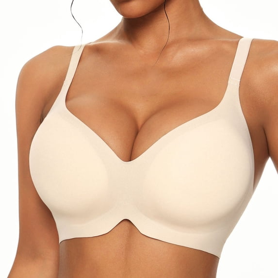 qelini Wireless Push up Bra for Women Seamless Adjustable Strap Full Coverage Comfort T-Shirt Bra with Lift Support