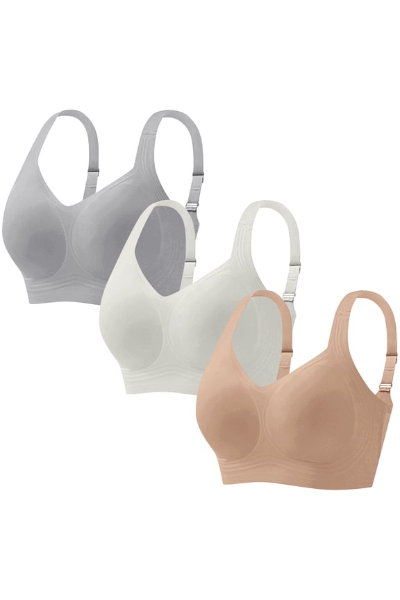 Wireless Push up Bras for Women 3 Pack Plus Size Thin Strap Jelly Bras Side Support Seamless Racerback Soft Daily Lingerie