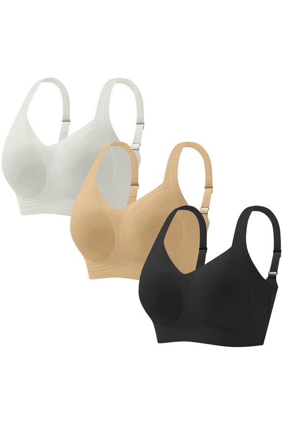 Wireless Push up Bras for Women 3 Pack Plus Size Thin Strap Jelly Bras Side Support Seamless Racerback Soft Daily Lingerie