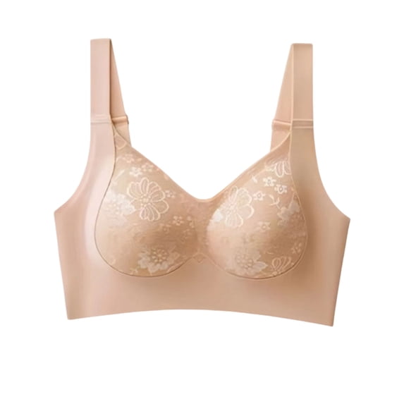 qelini Wireless Push up Bras for Women Plus Size Lace Seamless Breathable Everyday T-Shirt Bra with Adjustable Straps