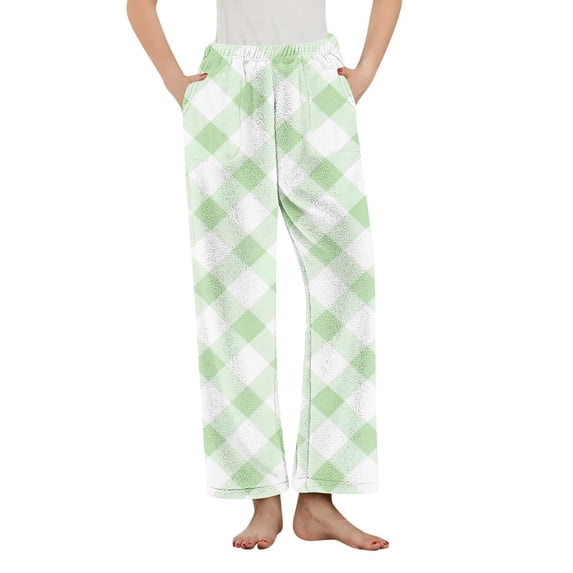 qelini Women Pajama Pants Fleece Soft Elastic Waist Pants Cute Printed Loungewear Pants Warm PJs Bottoms with Pockets