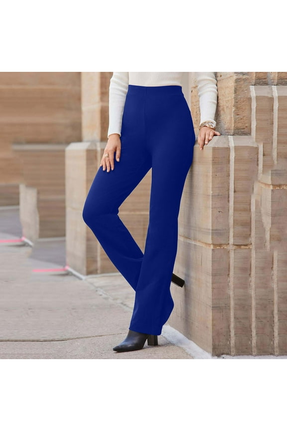 Women Stretch Pull On Pants with Pockets Relaxed Office Labor Day Summer and Fall Solid Color Loose Casual Trousers High Elastic Waisted Fashion Lightweight and Blue S