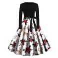 thumbnail image 1 of qelini Women's 1950s Vintage Dress Christmas Round Neck Long Sleeve Reindeer and Tree Printed Cocktail Swing Evening Party Dress White S, 1 of 3
