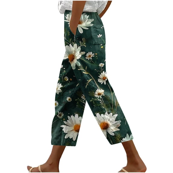 qelini Women's Harem Pants Elastic Waist Plus Size Capris Pants Pockets Drawstring Waist Solid Color Ankle Pants