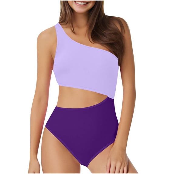 qelini High Waisted Bikini Sets for Women Plus Size One Shoulder Bikini Set Cut Out Solid Color Bathing Swimwear