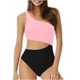 thumbnail image 1 of qelini High Waisted Bikini Sets for Women Plus Size One Shoulder Bikini Set Cut Out Solid Color Bathing Swimwear, 1 of 2