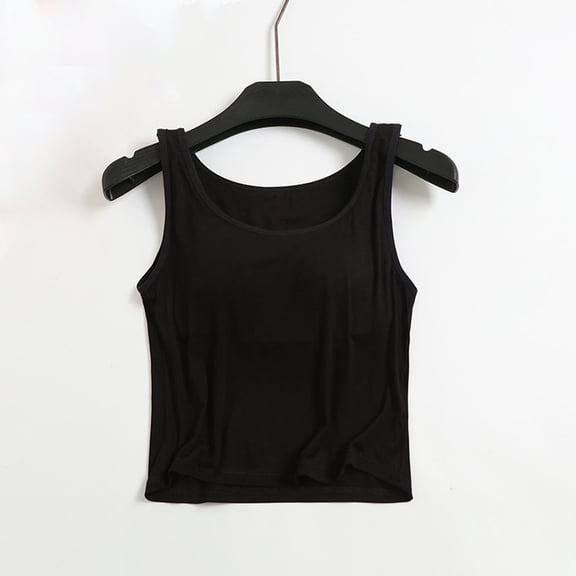qelini Women's Square Neck Tank Top Camisoles Adjustable Spaghetti Straps Loose Casual Sleeveless Basic Tops Sharp Collection Chest Pad Solid Color S-XL