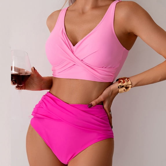 qelini Bikini Set for Women 2 Piece Swimsuits Solid Color Straped Swimsuits for Summmer Beach Vocation