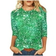 thumbnail image 1 of qelini Womens 3/4 Sleeve T Shirts Sequin Pullover Tops Basic Lightweight Crewneck Tunic Loose Fashion Blouses, 1 of 5
