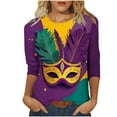 thumbnail image 1 of qelini Womens 3/4 Sleeve Tops Carnival Vintage Masks Print Pullover Basic Tee Crewneck Tunic Trendy Holiday Blouses, 1 of 5