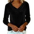 thumbnail image 1 of qelini Womens 3/4 Sleeve Tops Pullover Basic Tee Velvet Solid Cowl Neck Lightweight Elegant Party Blouses, 1 of 8