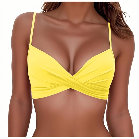 qelini Womens Bikini Tops Swimwear Thin Strap V Neck Swimsuit Solid Color Swimwear for Beach and Swimming